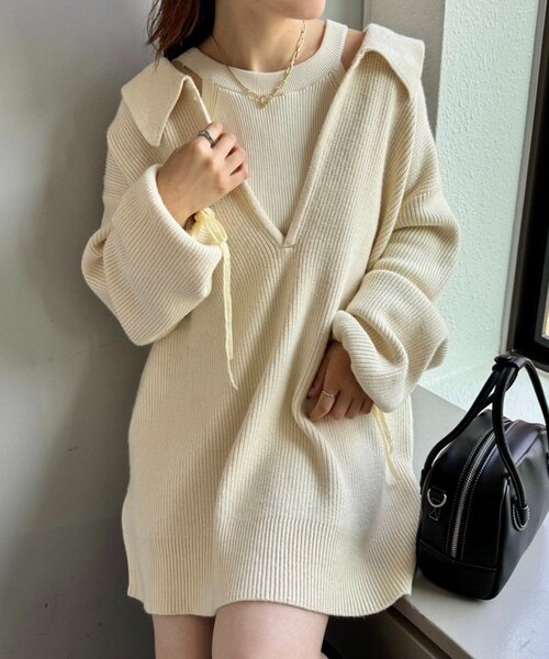 25AW襟付きBIGニット（ニット/セーター）｜mystic（ミスティック