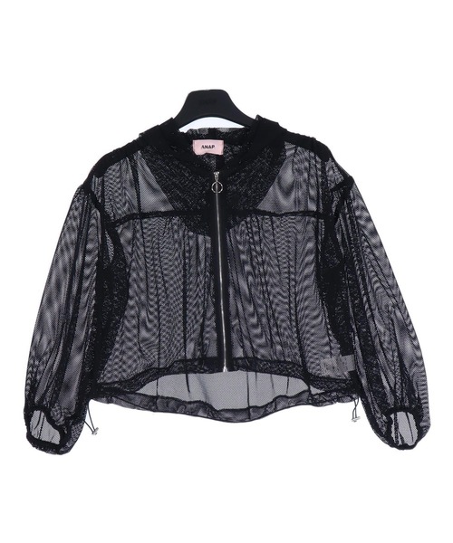 ANAP(アナップ)の「リングジップ メッシュ フーディー パーカー(パーカー・レディース・ホワイト/ブラック・ONE SIZE)」の19枚目の写真