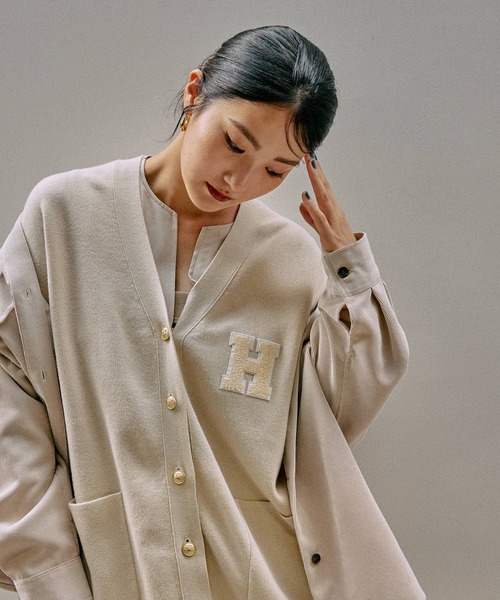 GLOBAL WORK（グローバルワーク）の「スウェットライクロゴVネックカーディガン/571352（カーディガン/ボレロ・レディース・オートミール/ネイビー・LARGE/MEDIUM）」の5枚目の写真