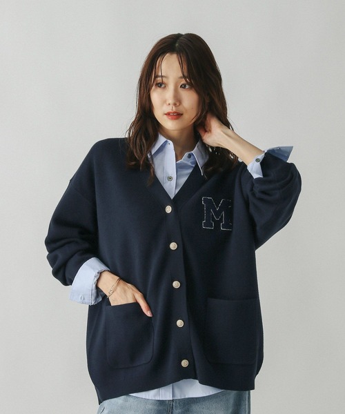 スウェットライクロゴVネックカーディガン/571352（カーディガン