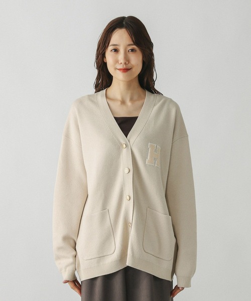 GLOBAL WORK（グローバルワーク）の「スウェットライクロゴVネックカーディガン/571352（カーディガン/ボレロ・レディース・オートミール/ネイビー・LARGE/MEDIUM）」の16枚目の写真