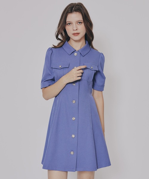 エンブレムボタンツイルシャツワンピース（ワンピース）｜REDYAZEL