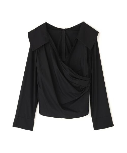 NATURAL BEAUTY BASIC(ナチュラルビューティーベーシック)の「◇カシュクールデザインブラウス(シャツ/ブラウス・レディース・ブラック/オフホワイト・MEDIUM/SMALL)」の3枚目の写真
