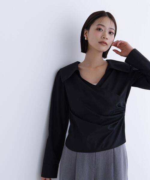 NATURAL BEAUTY BASIC(ナチュラルビューティーベーシック)の「◇カシュクールデザインブラウス(シャツ/ブラウス・レディース・ブラック/オフホワイト・MEDIUM/SMALL)」の5枚目の写真
