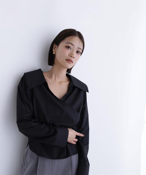 NATURAL BEAUTY BASIC(ナチュラルビューティーベーシック)の「◇カシュクールデザインブラウス(シャツ/ブラウス・レディース・ブラック/オフホワイト・MEDIUM/SMALL)」の9枚目の写真