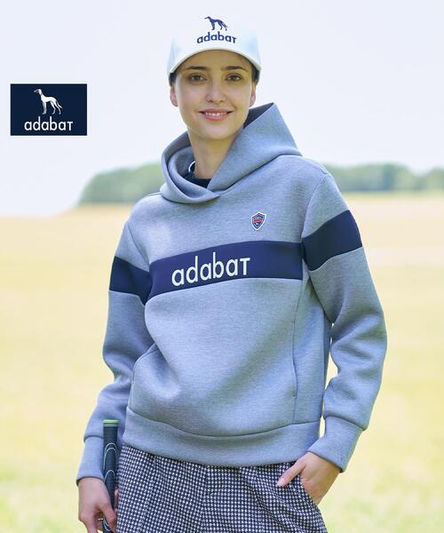 adabat（アダバット）の「【ADABAT NAVY】ブロッキングラインロゴフーディー（パーカー・レディース・グレー/ネイビー・38/40/42）」の2枚目の写真