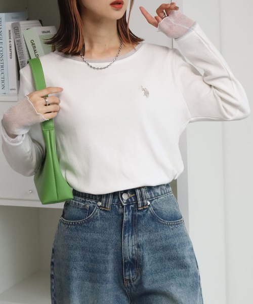 U.S. POLO ASSN.(ユーエスポロアッスン)の「【U.S. POLO ASSN./ユーエスポロアッスン】ロゴ刺繍 ラメシア― ロングスリーブ Tシャツ(Tシャツ/カットソー・レディース・ブルー/ブラウン/チャコールグレー/ホワイト・L/XL/M)」の1枚目の写真