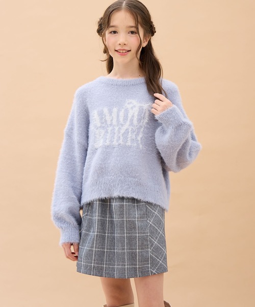 Amourire girl（アムリールガール）の「ジャガードシャギーロゴニット（ニット/セーター・キッズ・サックスブルー/ブラック・150cm/140cm/160cm/130cm）」の2枚目の写真