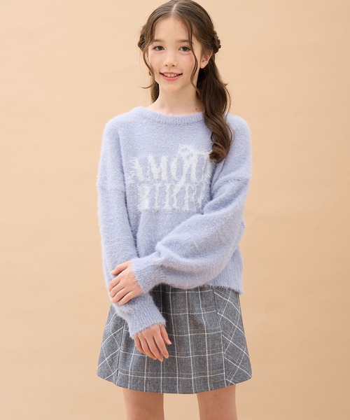 Amourire girl（アムリールガール）の「ジャガードシャギーロゴニット（ニット/セーター・キッズ・サックスブルー/ブラック・150cm/140cm/160cm/130cm）」の6枚目の写真