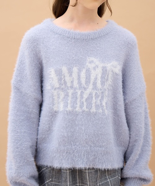 Amourire girl（アムリールガール）の「ジャガードシャギーロゴニット（ニット/セーター・キッズ・サックスブルー/ブラック・150cm/140cm/160cm/130cm）」の21枚目の写真