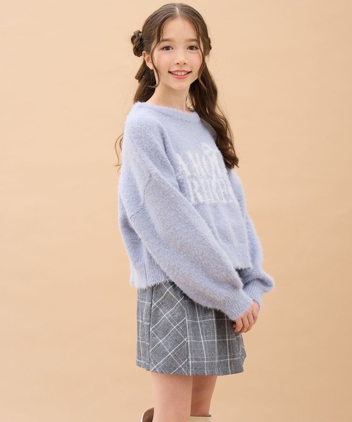 Amourire girl（アムリールガール）の「ジャガードシャギーロゴニット（ニット/セーター・キッズ・サックスブルー/ブラック・150cm/140cm/160cm/130cm）」の12枚目の写真