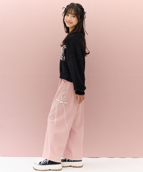 Amourire girl（アムリールガール）の「ジャガードシャギーロゴニット（ニット/セーター・キッズ・サックスブルー/ブラック・150cm/140cm/160cm/130cm）」の14枚目の写真