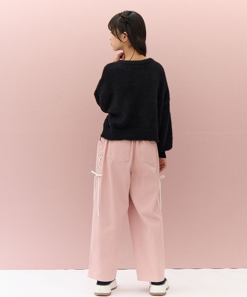 Amourire girl（アムリールガール）の「ジャガードシャギーロゴニット（ニット/セーター・キッズ・サックスブルー/ブラック・150cm/140cm/160cm/130cm）」の16枚目の写真