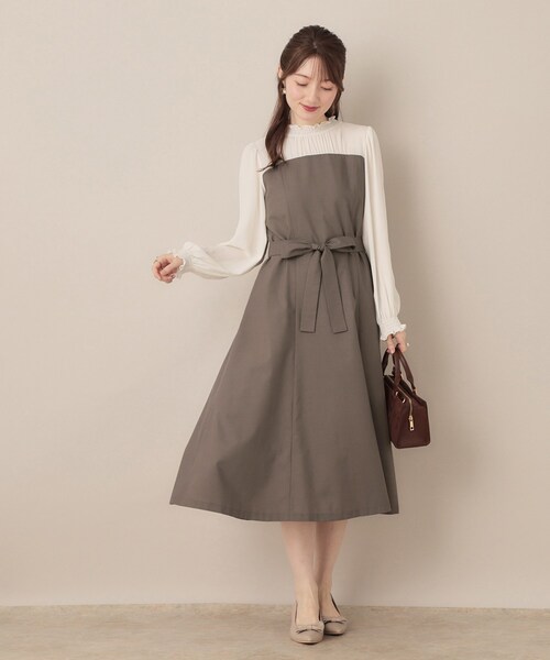 couture brooch(クチュールブローチ)の「【レイヤード風・きれいめ・通勤】ドッキングベアワンピース(ワンピース・レディース・ネイビー系4/ブラウン系5・36/38/40/42)」の14枚目の写真