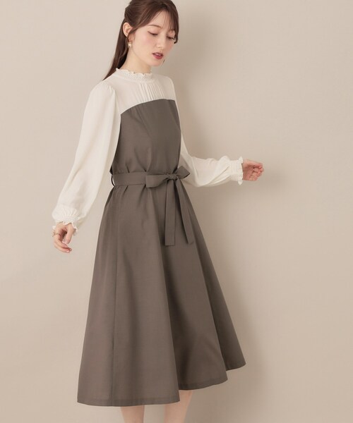 couture brooch(クチュールブローチ)の「【レイヤード風・きれいめ・通勤】ドッキングベアワンピース(ワンピース・レディース・ネイビー系4/ブラウン系5・36/38/40/42)」の17枚目の写真