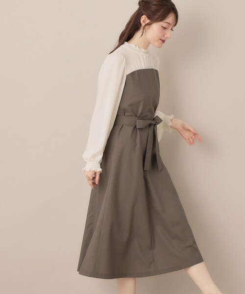 couture brooch(クチュールブローチ)の「【レイヤード風・きれいめ・通勤】ドッキングベアワンピース(ワンピース・レディース・ネイビー系4/ブラウン系5・36/38/40/42)」の18枚目の写真