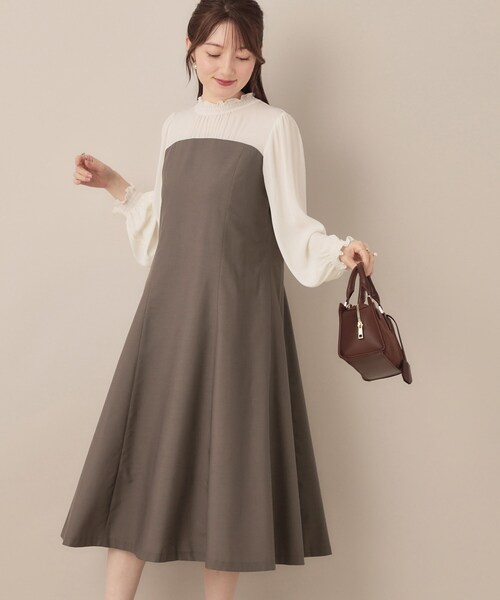 couture brooch(クチュールブローチ)の「【レイヤード風・きれいめ・通勤】ドッキングベアワンピース(ワンピース・レディース・ネイビー系4/ブラウン系5・36/38/40/42)」の21枚目の写真