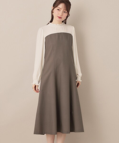 couture brooch(クチュールブローチ)の「【レイヤード風・きれいめ・通勤】ドッキングベアワンピース(ワンピース・レディース・ネイビー系4/ブラウン系5・36/38/40/42)」の6枚目の写真