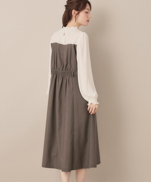 couture brooch(クチュールブローチ)の「【レイヤード風・きれいめ・通勤】ドッキングベアワンピース(ワンピース・レディース・ネイビー系4/ブラウン系5・36/38/40/42)」の7枚目の写真