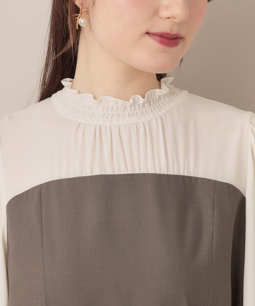 couture brooch(クチュールブローチ)の「【レイヤード風・きれいめ・通勤】ドッキングベアワンピース(ワンピース・レディース・ネイビー系4/ブラウン系5・36/38/40/42)」の8枚目の写真