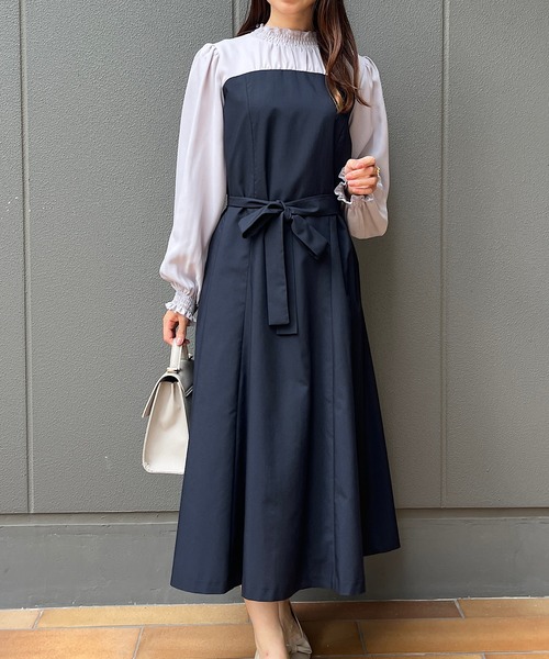 【レイヤード風・きれいめ・通勤】ドッキングベアワンピース レイヤード風・きれいめ・通勤】ドッキングベアワンピース