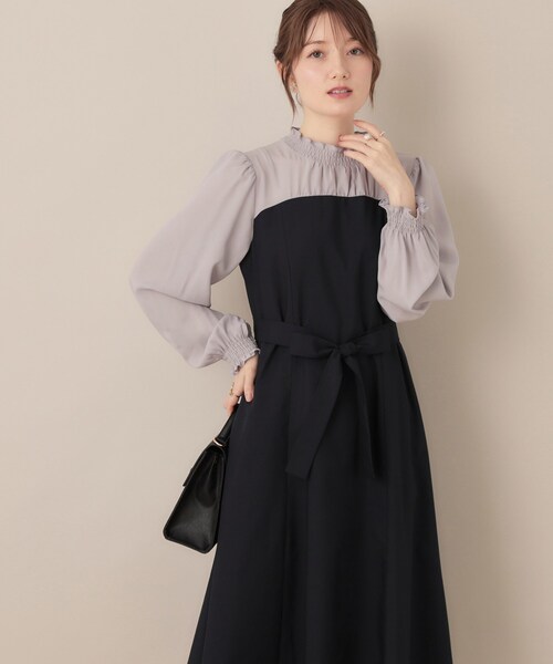 【レイヤード風・きれいめ・通勤】ドッキングベアワンピース レイヤード風・きれいめ・通勤】ドッキングベアワンピース（ワンピース