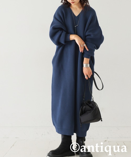 セール】片畦編みニットワンピース（ワンピース）｜antiqua