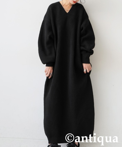 セール】片畦編みニットワンピース（ワンピース）｜antiqua