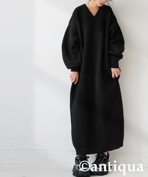 セール】片畦編みニットワンピース（ワンピース）｜antiqua