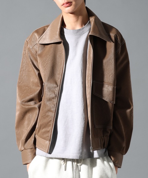 LAND MUSEUM(ランドミュージアム)の「LAND MUSEUM/ステッチレザーブルゾン(ブルゾン・メンズ・ブラック/ブラウン・MEDIUM/LARGE)」の1枚目の写真