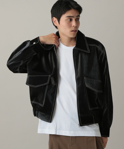 LAND MUSEUM(ランドミュージアム)の「LAND MUSEUM/ステッチレザーブルゾン(ブルゾン・メンズ・ブラック/ブラウン・MEDIUM/LARGE)」の2枚目の写真