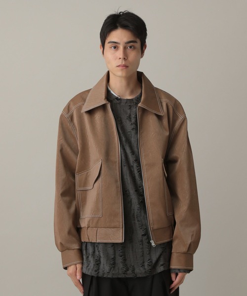 LAND MUSEUM(ランドミュージアム)の「LAND MUSEUM/ステッチレザーブルゾン(ブルゾン・メンズ・ブラック/ブラウン・MEDIUM/LARGE)」の6枚目の写真