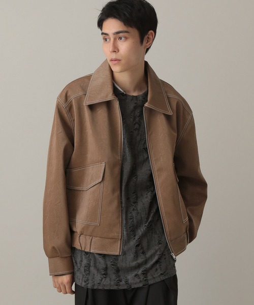 LAND MUSEUM(ランドミュージアム)の「LAND MUSEUM/ステッチレザーブルゾン(ブルゾン・メンズ・ブラック/ブラウン・MEDIUM/LARGE)」の7枚目の写真