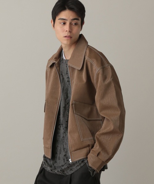 LAND MUSEUM(ランドミュージアム)の「LAND MUSEUM/ステッチレザーブルゾン(ブルゾン・メンズ・ブラック/ブラウン・MEDIUM/LARGE)」の8枚目の写真