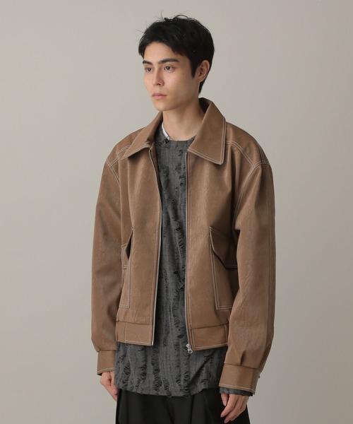 LAND MUSEUM(ランドミュージアム)の「LAND MUSEUM/ステッチレザーブルゾン(ブルゾン・メンズ・ブラック/ブラウン・MEDIUM/LARGE)」の14枚目の写真