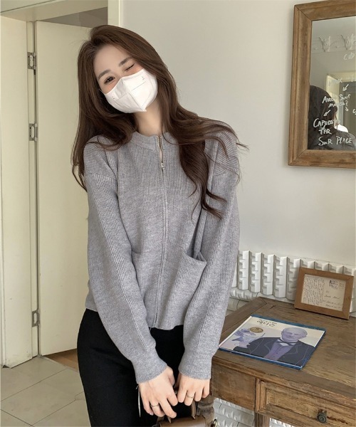 セール】クルーネックジップニットカーディガン（カーディガン/ボレロ