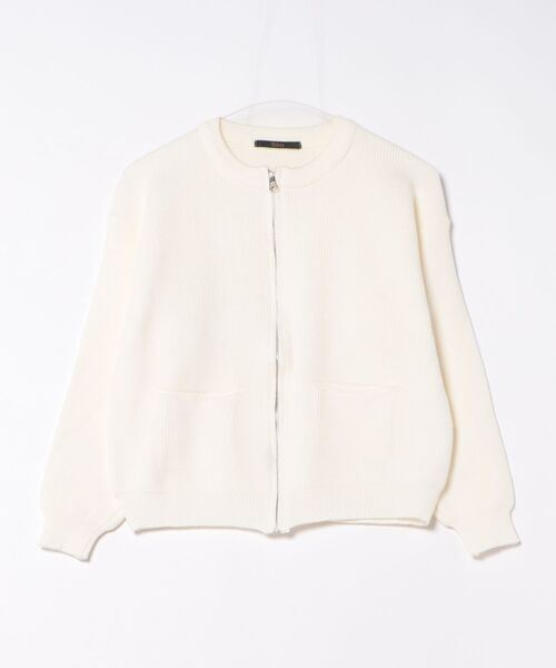 ホワイトカーディガン セール】クルーネックジップニットカーディガン（カーディガン/ボレロ