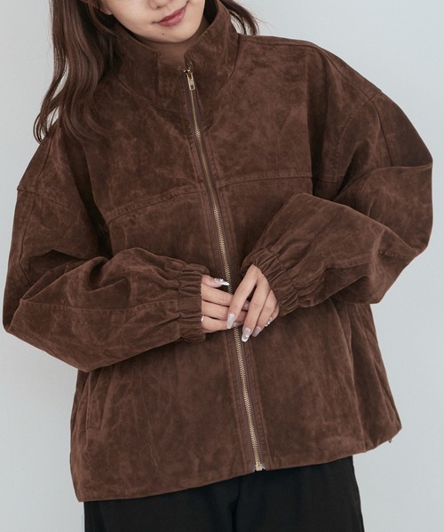 セール】フェイクスウェード スタンドカラー 2WAYブルゾン（ブルゾン