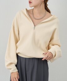 フーデッドジップニット