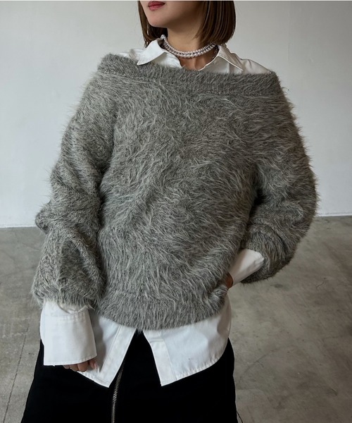 PAGEBOY（ページボーイ）の「【マルチWAYで使える】スリーピーシャギープルオーバー/ニット（ニット/セーター・レディース・グレー/オフホワイト/ブラック/ターコイズブルー/グレー系その他/ブラウン・FREE）」の4枚目の写真