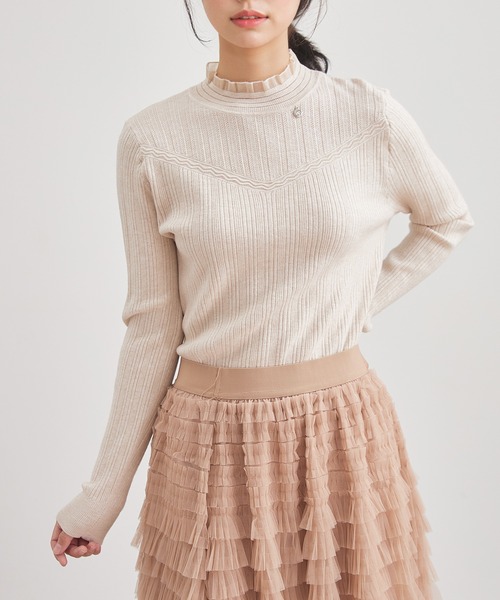 Lace Ladies(レースレディース)の「オフネック フリル チャーム付き ニット トップス(ニット/セーター・レディース・グレイッシュベージュ/ブラック/アイボリー/ダークグレー・FREE)」の9枚目の写真