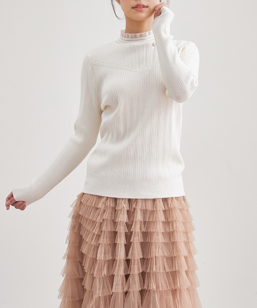 Lace Ladies(レースレディース)の「オフネック フリル チャーム付き ニット トップス(ニット/セーター・レディース・グレイッシュベージュ/ブラック/アイボリー/ダークグレー・FREE)」の15枚目の写真