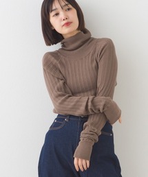 ランダムテレコタートルネック袖くしゅくしゅ長袖ニット