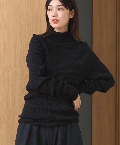 セール】ランダムテレコタートルネック袖くしゅくしゅ長袖ニット