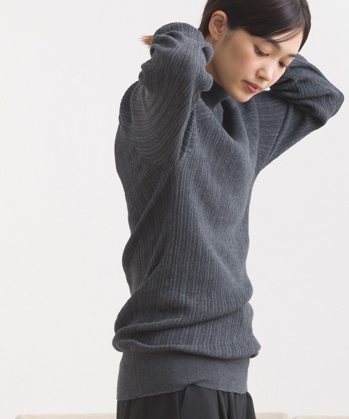 ランダムテレコタートルネック袖くしゅくしゅ長袖ニット（ニット
