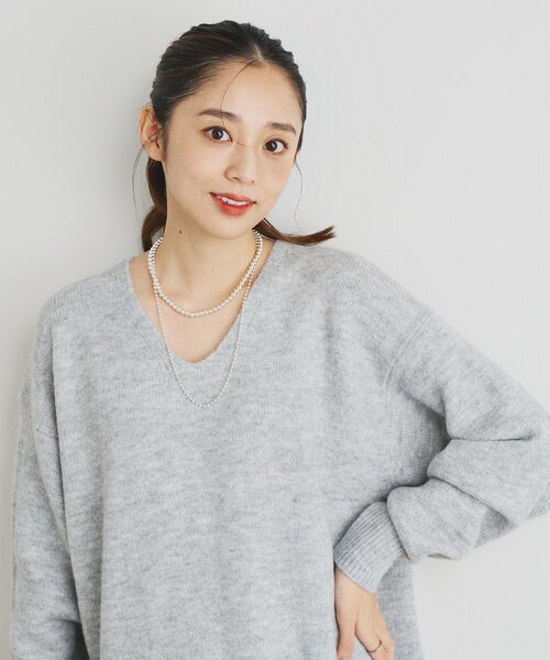 un dix cors(アンディコール)の「ヤクライクVネックニット(ニット/セーター・レディース・グレー/ブラック/パープル/ピンク/ホワイト・FREE)」の18枚目の写真