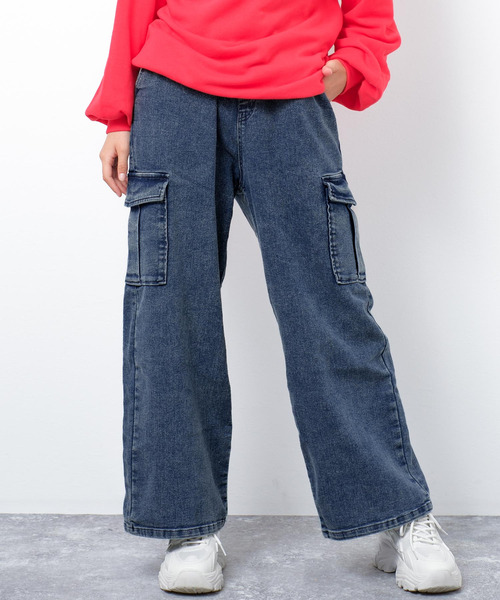 RiCO SUCRE(リコシュクレ)の「ワイドカーゴケミカルデニム(デニムパンツ・キッズ・ブラック/ネイビー・140/150/160)」の1枚目の写真