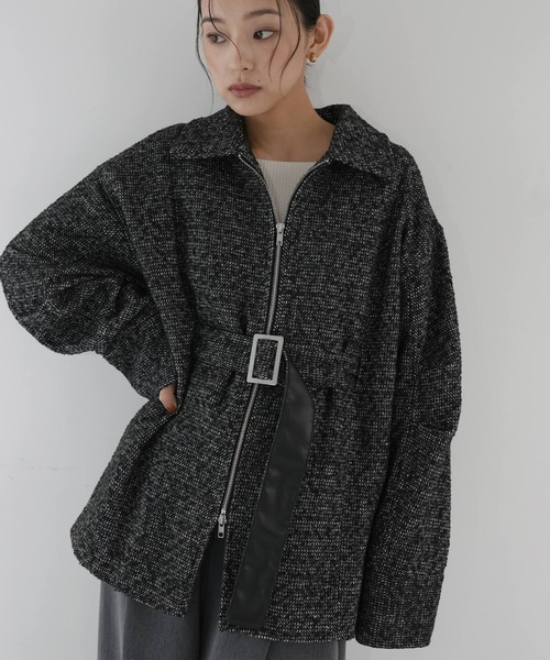 ベルト付きツイードペプラムジャケット（その他アウター）｜hellam（へ