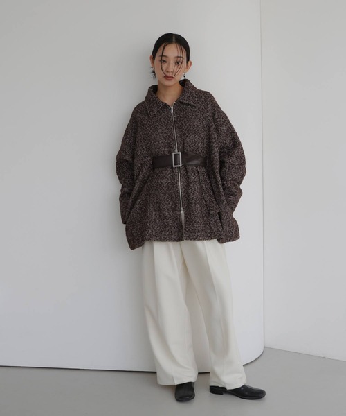 ベルト付きツイードペプラムジャケット（その他アウター）｜hellam（へ