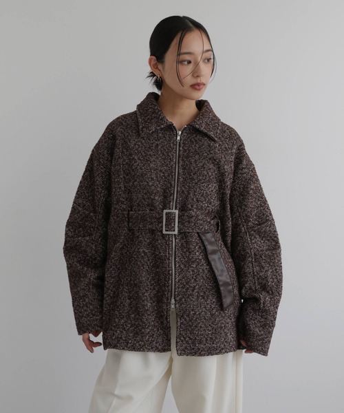 ベルト付きツイードペプラムジャケット（その他アウター）｜hellam（へ